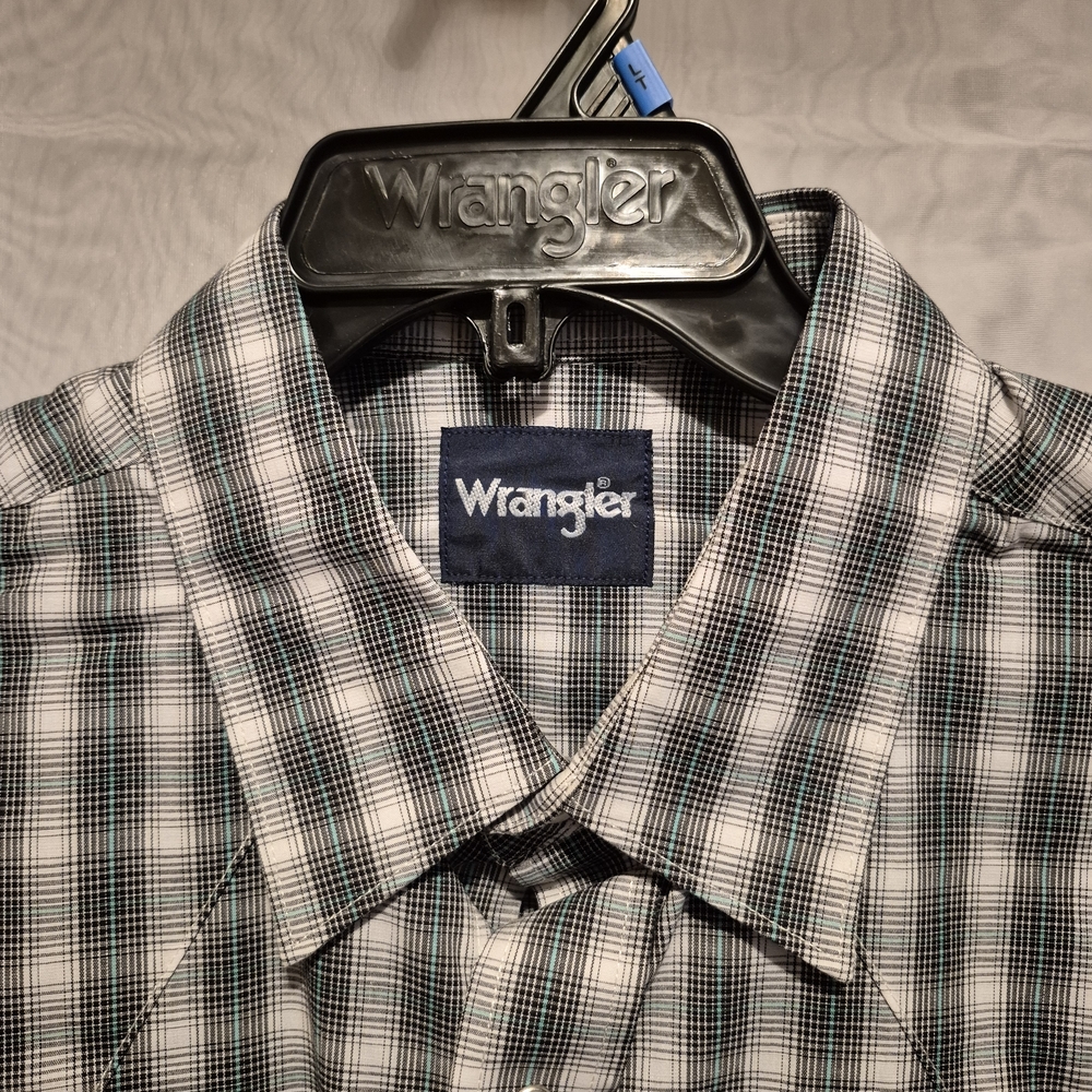 NWT LARGE TALL Luxury Wrangler Western Men's Black & White Plaid Shirt - Picture 3 of 15